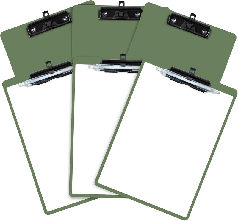FRETONBA Clipboard with Pen Holder, 6 Pack Plastic Clipboard with Low Profile Metal Clip, Hanging Clip Boards Holds 8.5x11 Inch Papers, Standard A4 Letter Size Clip Boards for Offices & School, Green - Image 1